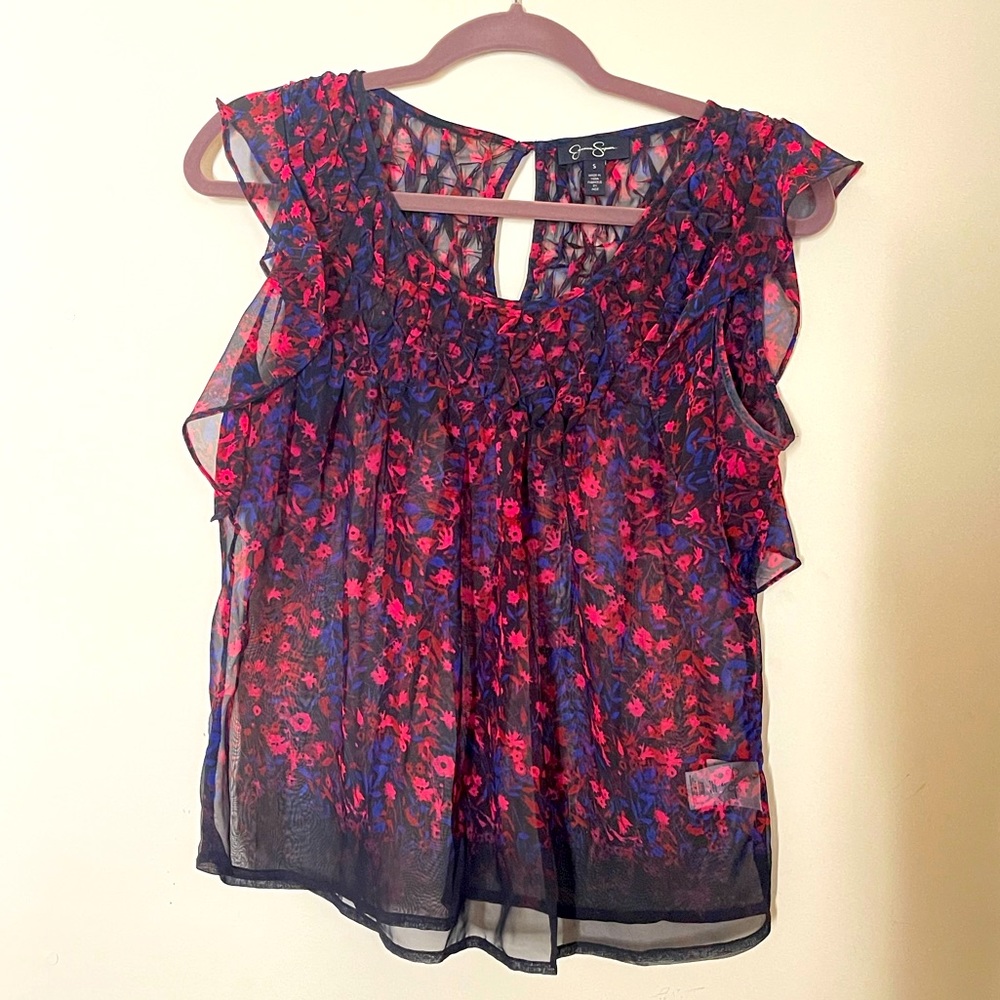 Jessica Simpson Floral Sheer Sleeveless Blouse ‘S’